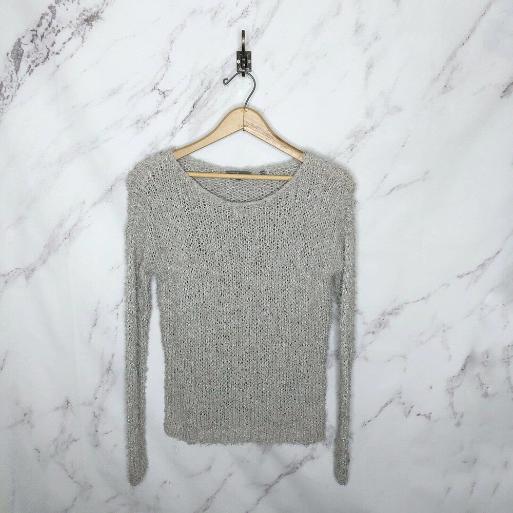 Vince Silver Metallic Thread Open Knit Sweater